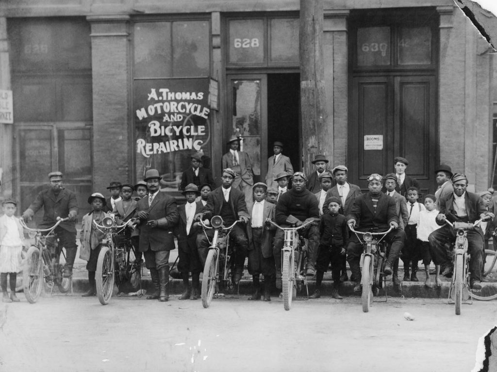The bicycle shop at 613 North West Street, near Indiana Avenue, drew many of the neighborhood youngsters who repaired
 their bicycles there. This photograph was taken in 1917. (Indiana Historical Society via Indianapolis Rhythm and Blues by David Leander Williams) 