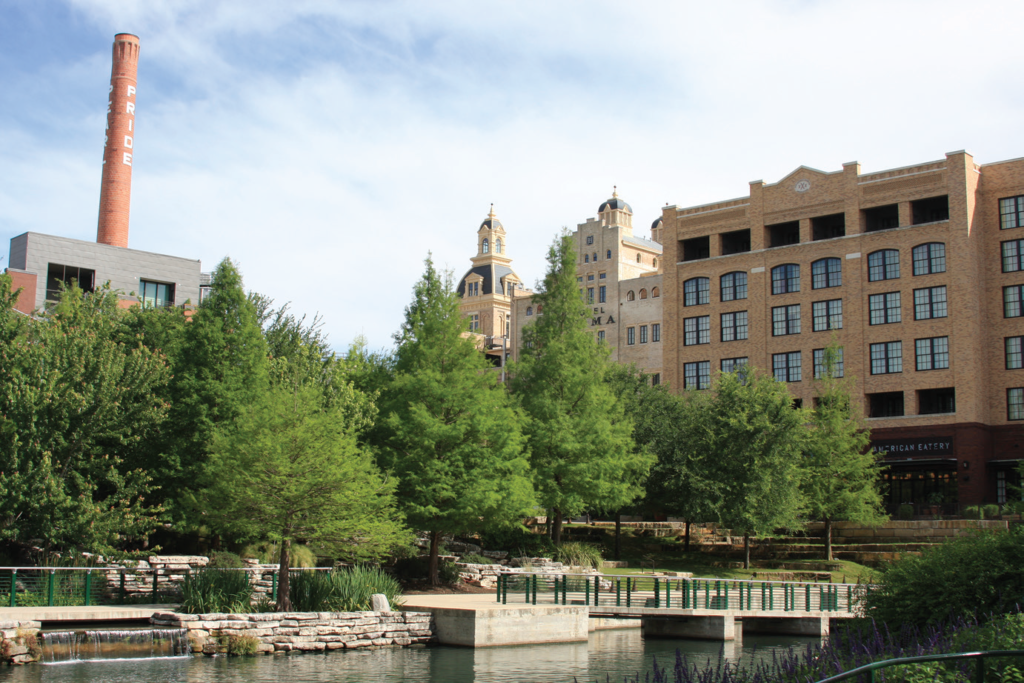 A view of the Pearl Brewhouse and the Hotel Emma from the Riverwalk extension.
