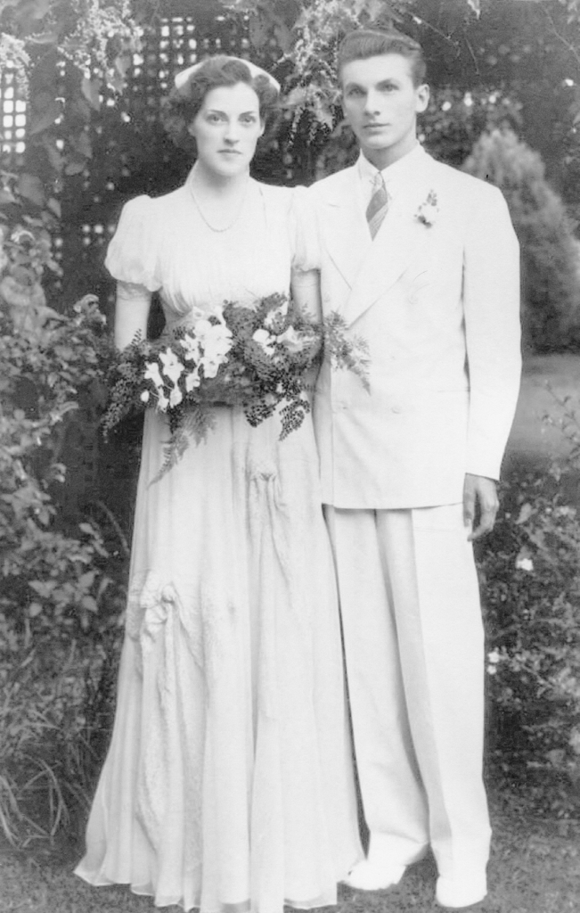 A photo of Jeanna Lewellen Norbeck and her husband Edward Norbeck on their wedding day.