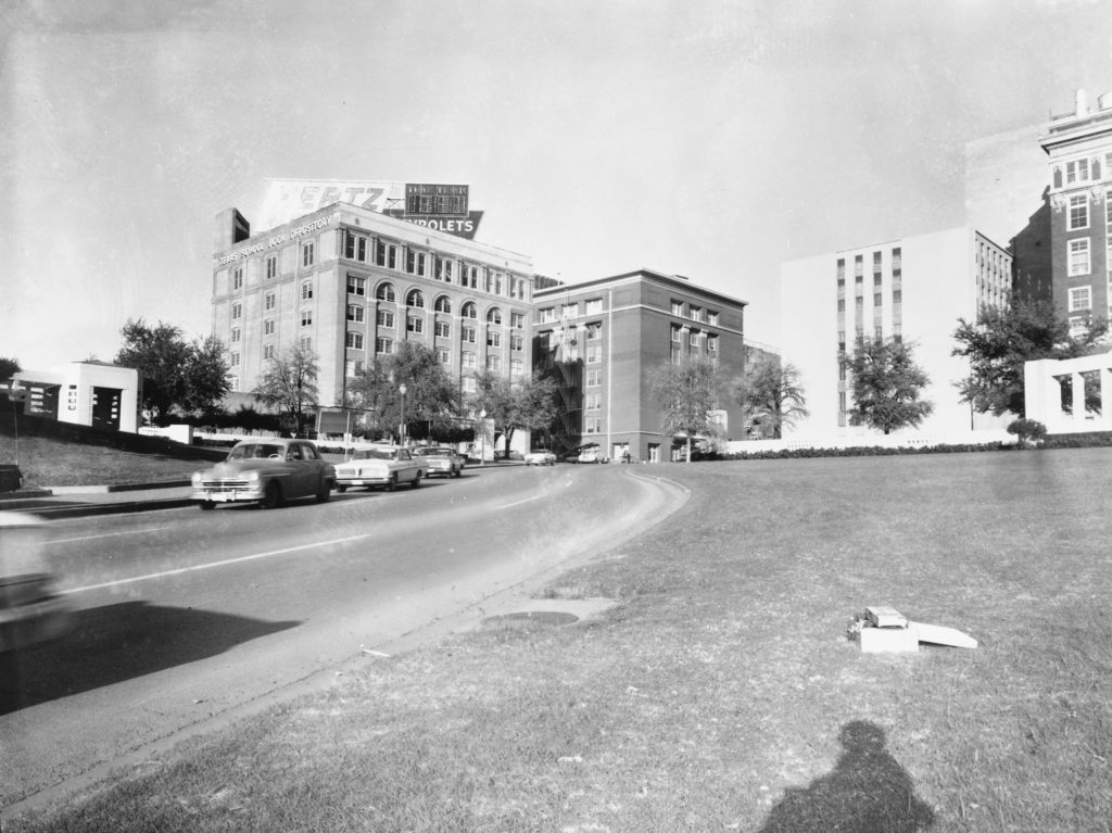 A photo of Dealey Plaza in Dallas, Texas.
