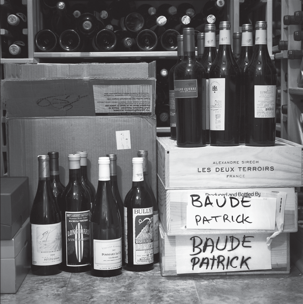 An image of Patrick Baude's wine cellar.