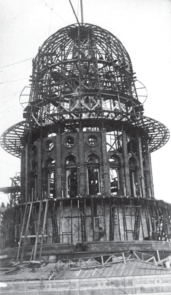 An image of the Texas capitol dome during construction.