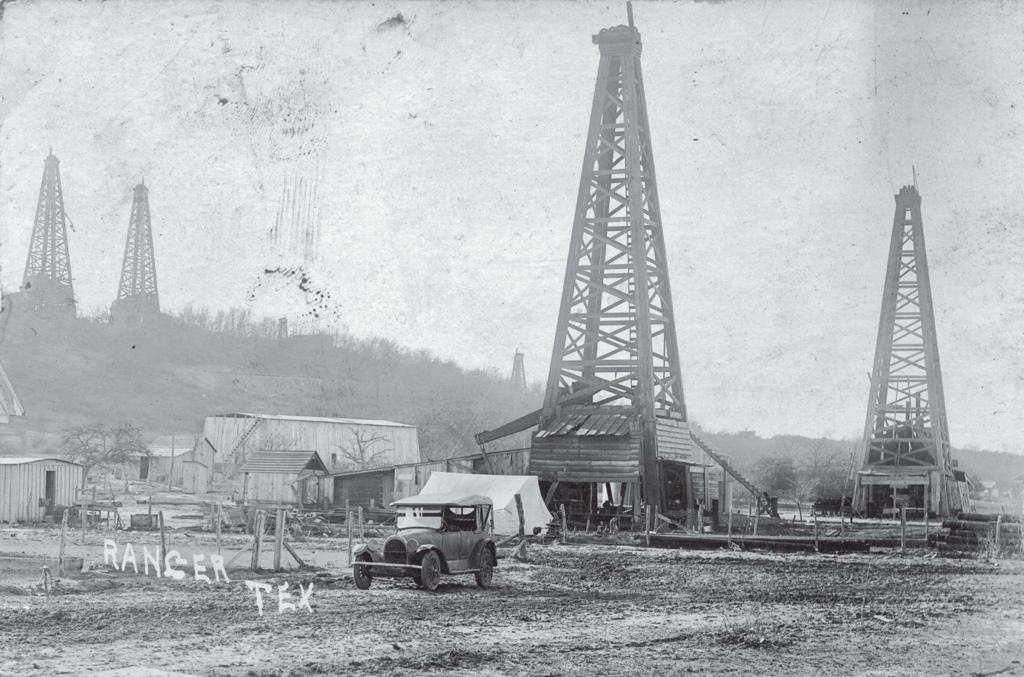 An image of oil wells in Ranger, Texas.
