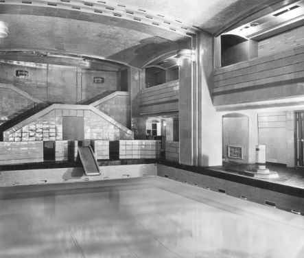 An image of the first class pool on board the ship.