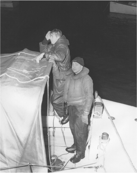 An image of Bernie Webb and Ervin Maske following the rescue of the SS Pendleton.