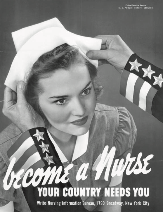 A poster from 1942 of a young woman receiving her nursing cap