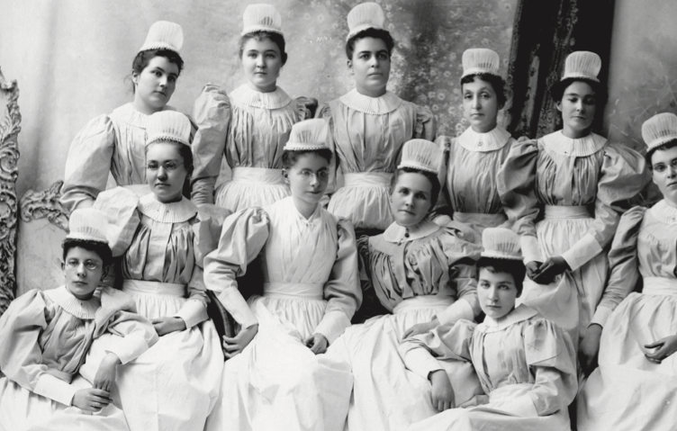 An image of the first graduating class of nurses at St. Mary's Hospital in 1896