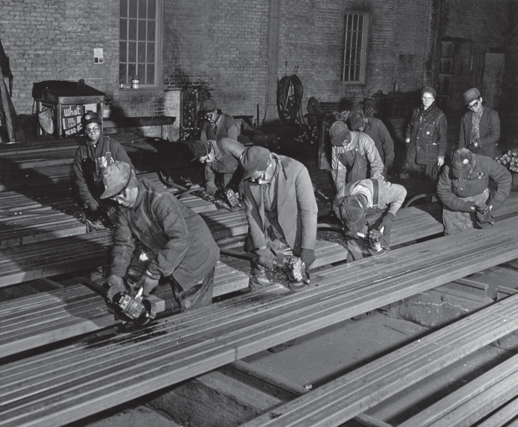 An image of steel workers in Gary, Indiana.