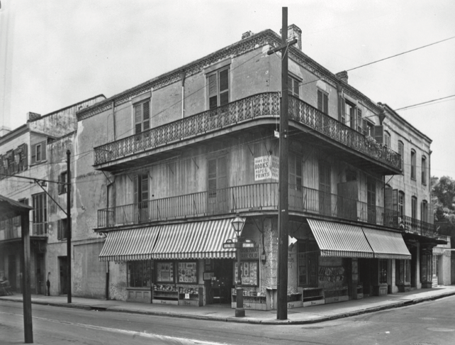 Picture1 A black and white photo of a building on a street corner