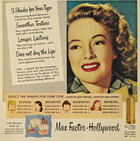 A makeup advertisement featuring actress Evelyn Keyes.