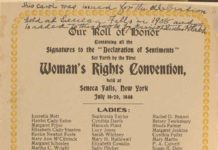 A scanned image of the Declaration of Sentiments from the Women's Rights Convention