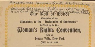 A scanned image of the Declaration of Sentiments from the Women's Rights Convention