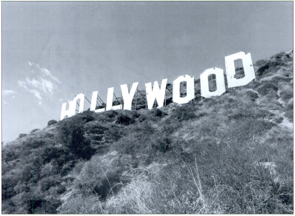 A worms-eye view of the Hollywood sign