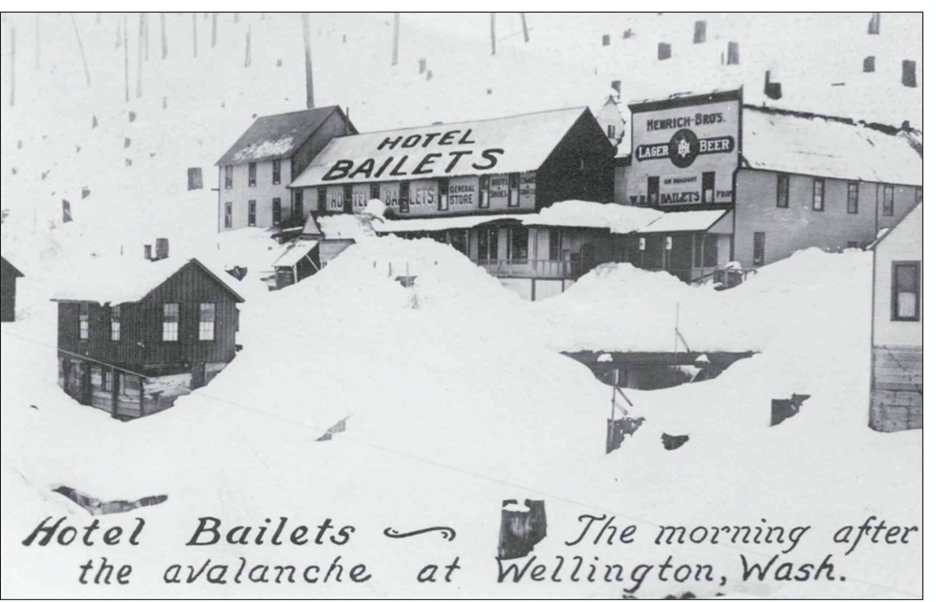 A picture of a snow-covered Hotel Bailets